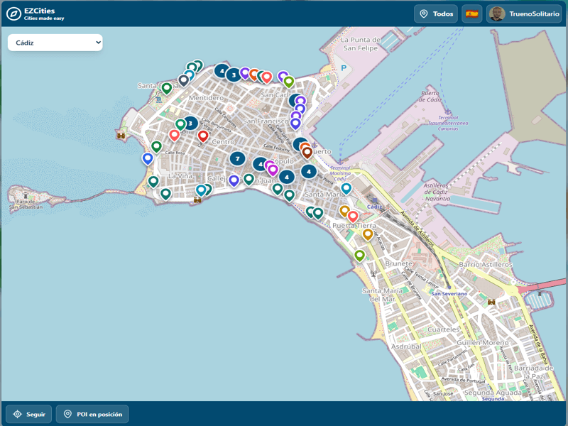 Mapa turístico de EZCities con lugares de interés